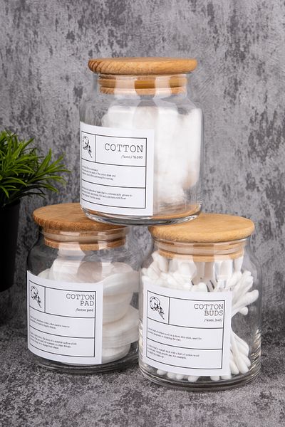 MODA OZY Organizator de baie din 3 bucăți, 300 ml, cu capac din lemn, etichetă din bumbac