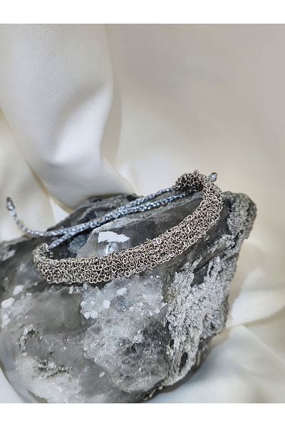 Eva Takı Chain Woven Cord Handmade Authentic Silver Platinum Colored Bracelet