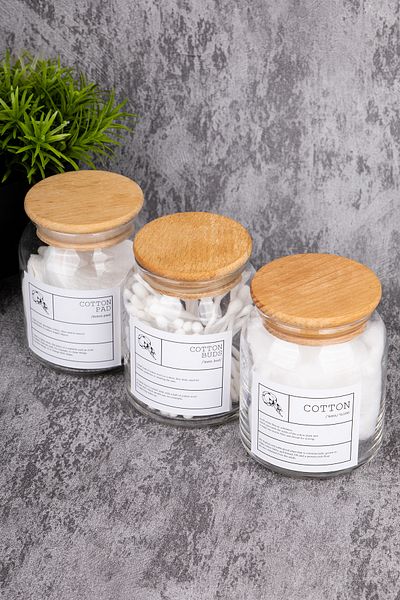 MODA OZY Organizator de baie din 3 bucăți, 300 ml, cu capac din lemn, etichetă din bumbac