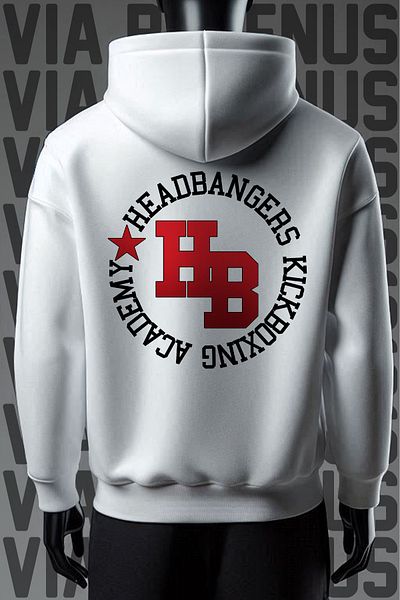 Vordevia HeadBangers KickBoxing - 3-прежден бял суичър с качулка и широк разкрой