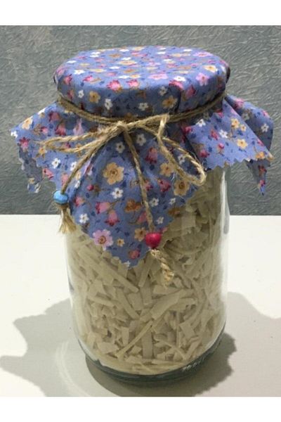 El Emeği 25 Pieces of Blue Jar Lid Fabric (Cover) and Beaded Binding Rope