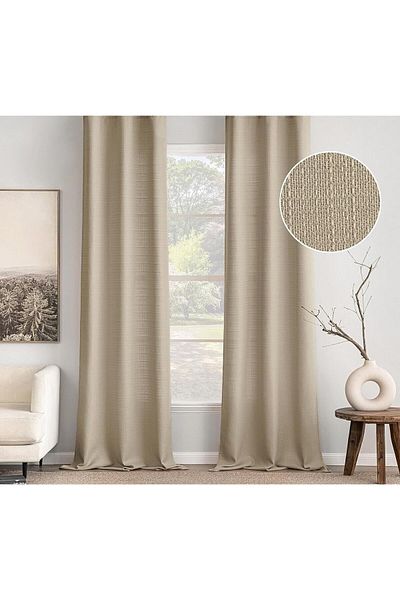 Pyramid Home Beige Linen Background - Natural Stone, Non-Pleated, Gusseted, 1stQuality, Single Wing