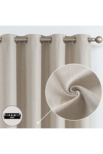 Pyramid Home Light French Beige Natural Linen Rustic Eyelet Background Curtain