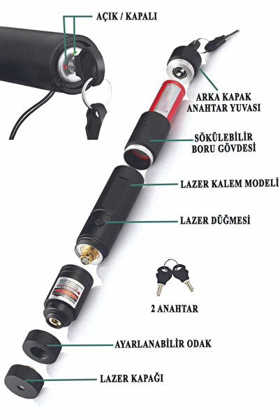 harry Yeşil Şarjlı Lazer Pointer 150km Mesafe Metal Kasa 2 Başlık-Şarj Cihazı-Pil-Anahtar Yakıcı Lazer