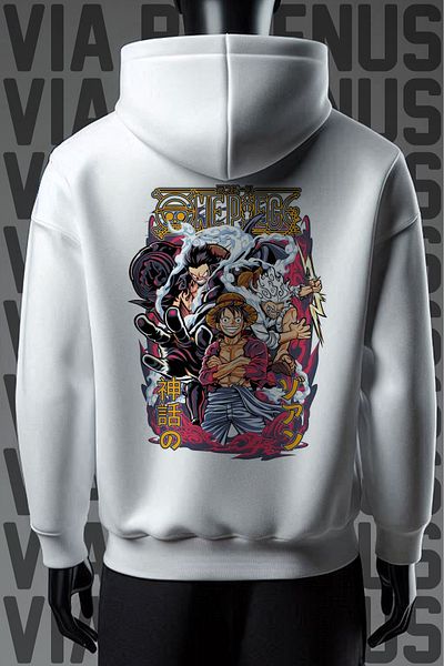 Vordevia Φούτερ One Piece White Hoodie - 3 νήματα, φαρδιά εφαρμογή, εμπρός και πίσω στάμπα