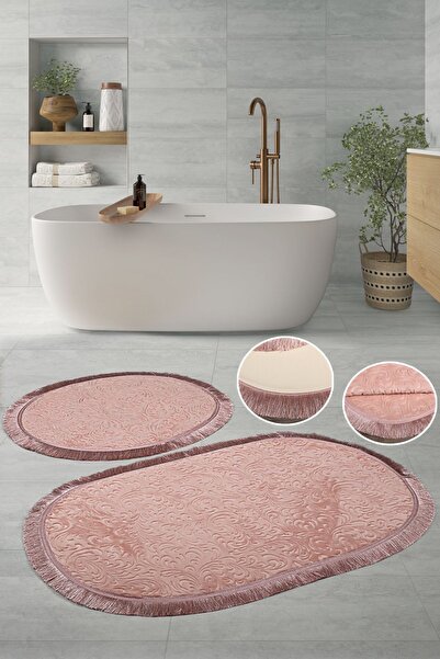 SırmalıHome طقم سجادة حمام وغرفة معيشة مكون من قطعتين من مسحوق هامشي كبير الح...