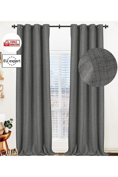 Pyramid Home Anthracite Gray Linen - Blackout Rustic Eyelet and Blackout Sunshade