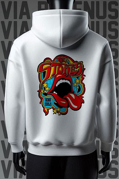 Vordevia Φούτερ The Stones White Hooded - 3 νήματα, φαρδιά εφαρμογή, εμπρός και πίσω στάμπα