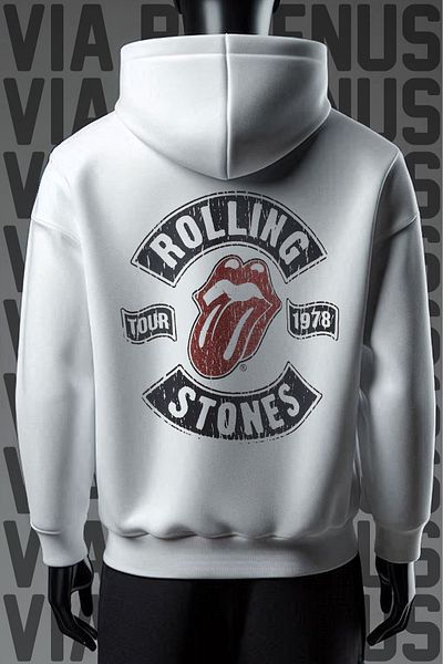 Vordevia Φούτερ Rolling Stones 3 Spinning White Hoodie - Εκτύπωση Μπροστά και Πίσω