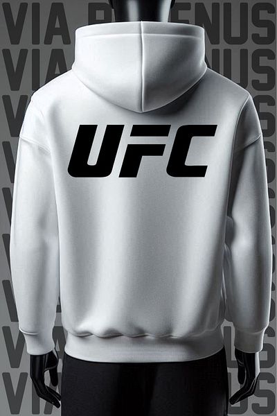 Vordevia Ufc 3 Thread White Hooded Wide Fit Sweatshirt - Front and Back Printed