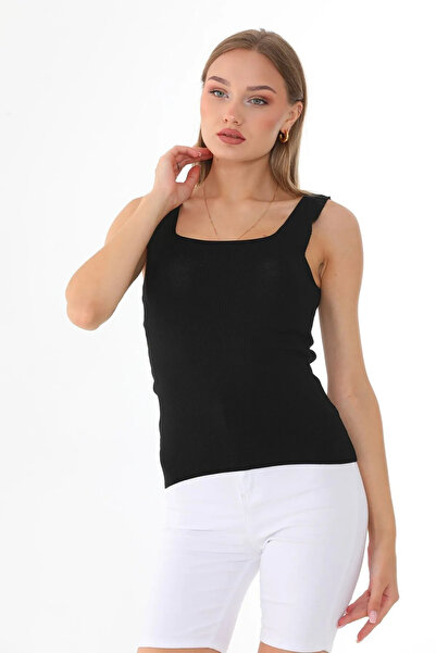 fablair Μαύρο χοντρό λουράκι τετράγωνο πλεκτό εσώρουχο - αμάνικη καλοκαιρινή μπλούζα