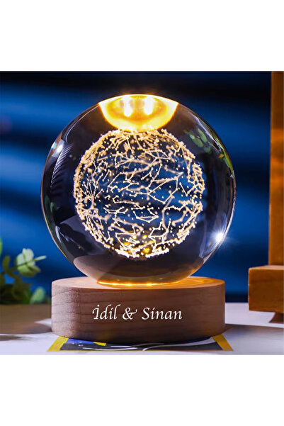 hediyesahibi Kişiye Özel Büyük Boy Işıklı Ahşap Kaideli Yıldız Haritası Temal...