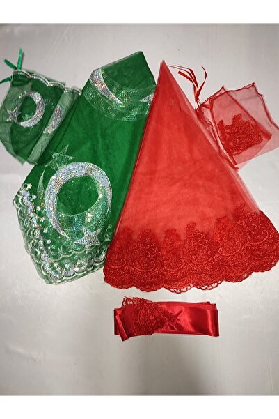 SırmalıHome Kırmızı Dantelli Gelin Ve Ayyıldız Damat Kına Örtüsü Eldiveni Ve ...