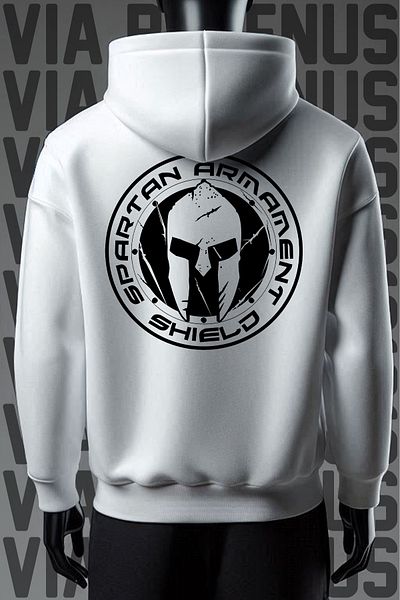 Vordevia Spartan 3 Thread White Hooded Sweatshirt - Front and Back Printed
