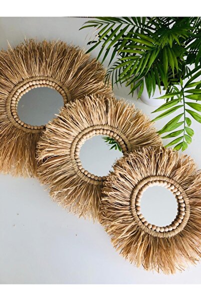 Genel Markalar Rafya Ayna Ham Boncuklu Dekor 3 Lü Set