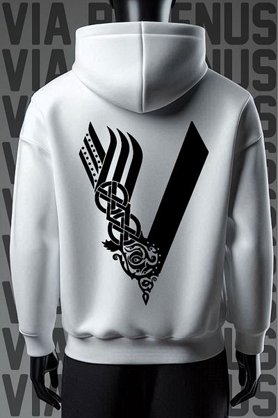 Vordevia Viking Patterned White Hooded Sweatshirt - 3 Thread Wide Fit