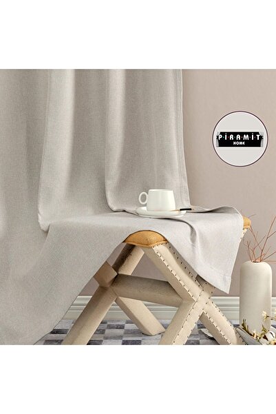 Pyramid Home Açık Fransız Beji Naturel Keten Rustik Kuşgözü Fon Perde