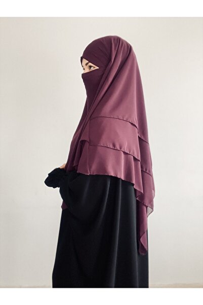 MERVERA sufle eşarp khimar tesettür peçeli, üç katlı şifon MÜRDÜM