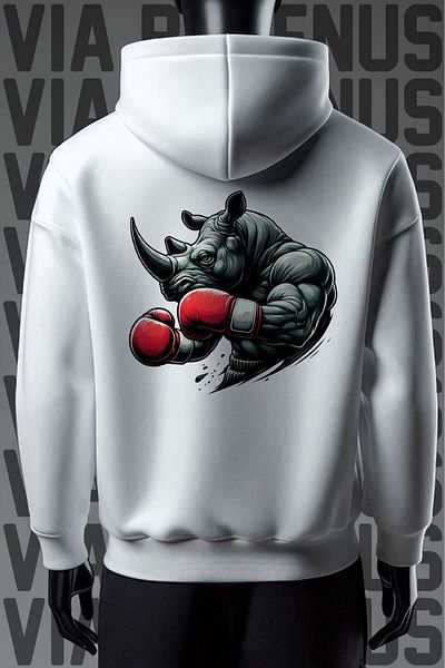 Vordevia Φούτερ με κουκούλα Rhino 3 Thread White - Εκτύπωση Μπροστά και Πίσω