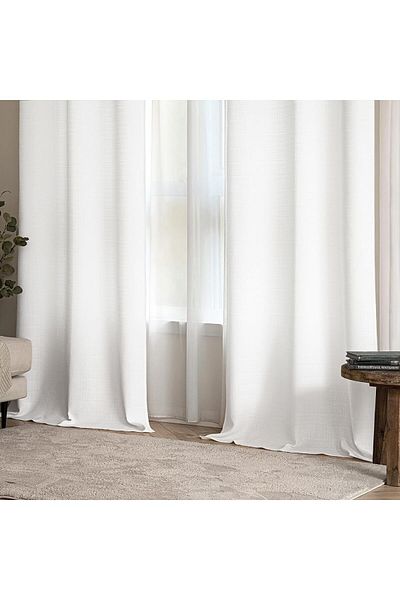 Pyramid Home 1. Quality Linen Background Curtain - Snow White, Pleatless Cornice, Single Wing