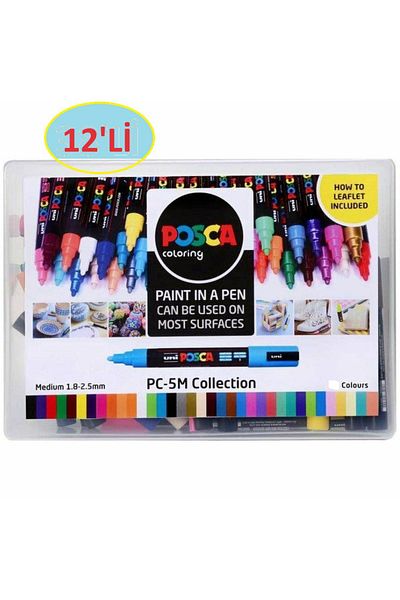 Uni Posca Set of 12 - marker, Pc-5m (1.8-2.5mm) Poska Pc5m Pc - 5m