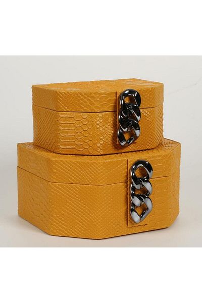 CREARTHOME Yellow 2-Piece Decorative Box with Snakeskin Chain Detail Ak.Jr0008