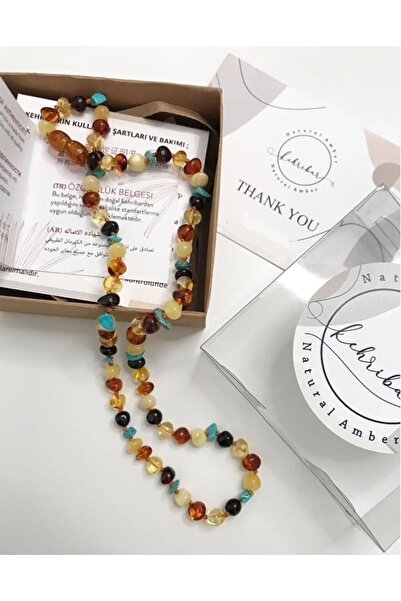 BOJI Orjinal Stylemaks Model Firuze Kombin Baltık %100 Damla Kehribar 60 Cm Yetişkin Kolye