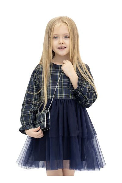 penu baby kids Fusta din tul bleumarin Rochie pentru fetiță în carouri - Cu Accesorii