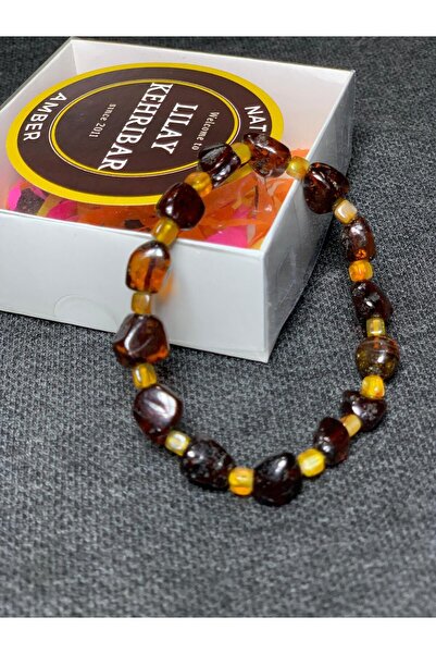 BOJI Orjinal Sertifikalı Ender Bulunan Bordo-kırmızı Renk Damla Kehribar Bileklik Yetişkin- Guatr Şifa