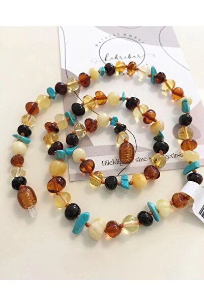 BOJI Orjinal Stylemaks Model Firuze Kombin Baltık %100 Damla Kehribar 60 Cm Yetişkin Kolye