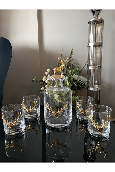 Jurjum Viski Bardak 4’lü Gold Geyik Figürlü Yılbaşı