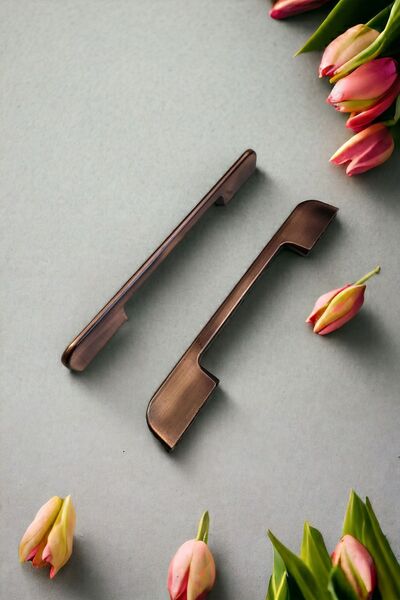 Dizaynhouse 224 mm Bakır Renk Metal Narin Çekmece Kulpu, Zarif Model Eskitme ...