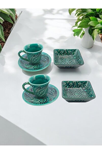 sharp&art 2 and 6 Person Ottoman TulIp Patterned Hand EmbroIdered and Coffee Cup and TurKIsh DElIght Set - 6 PIeces