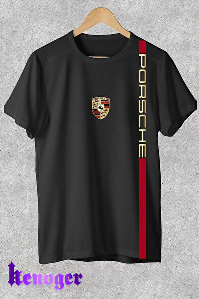 kenoger Unisex Porsche Çizgi Tasarım Baskılı Bisiklet Yaka Tişört