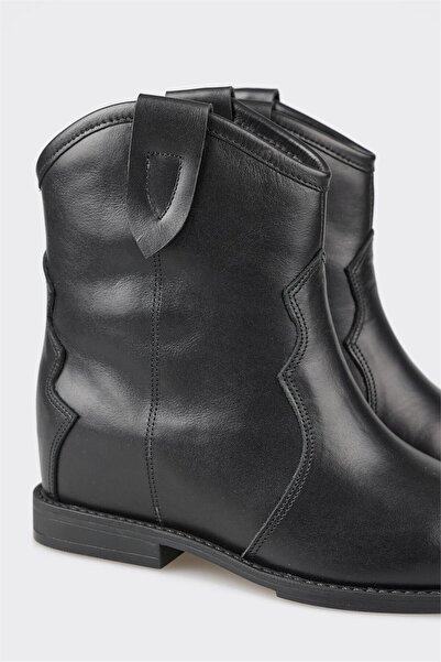 Elle Shoes Siyah Deri Kadın Western Bot