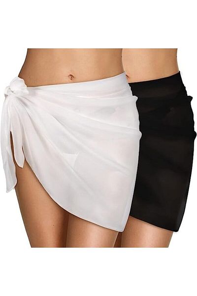 Space Fashion 2-Piece Tulle Transparent Waist Tied Pareo Set Black White