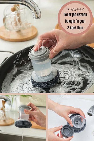 BEYZANA 2 Pieces Dish Brush with Ended Detergent Tank - Wire