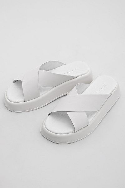 Marjin Women's Genuine Leather Daily Slippers Thick Sole Encor White