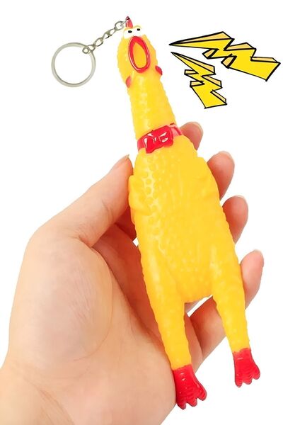 Kenko Öten Sarı Tavuk Anahtarlık Sarı Horoz Kedi Köpek Oyuncağı Maskot 17 cm Sesli Ötmeli Petshop