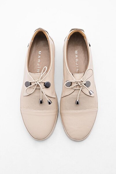 Marjin Women's Genuine Leather Comfort Casual Shoes Lace-up Demas beige