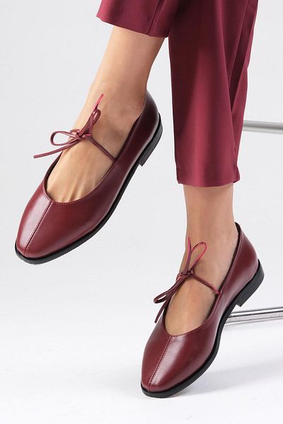 Mio Gusto Elaine Claret Red Lace-up Women's Ballerina Shoes
