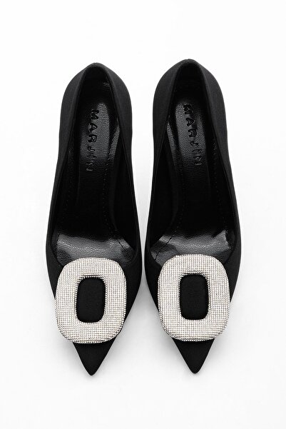 Marjin Dámské večerní šaty s přezkou na jehlovém podpatku Boty s drahokamy na tenkém podpatku Bolez Černá