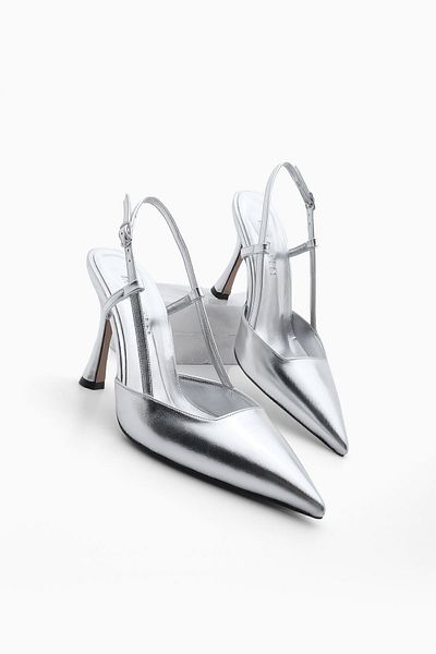 Marjin Damen-Abendkleid mit spitzer Zehenpartie und dünnem Absatz, klassische Schuhe mit Absatz, Reney Silber