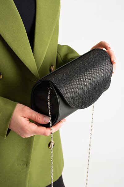 bibags Siyah Saten Kapağı Sim Detaylı Abiye Çanta