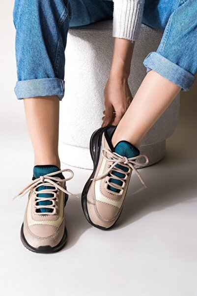 Marjin Women's Sneakers Transparent Sole Lace-Up Sports Shoes Gunes Beige