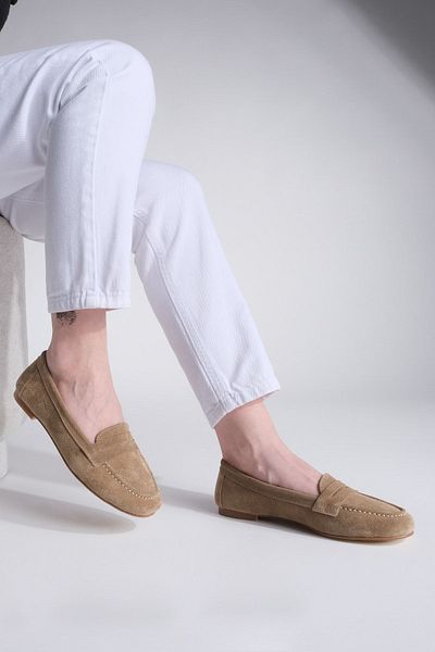 Marjin Women's Genuine Leather Loafer Casual Shoes Rosme Tan