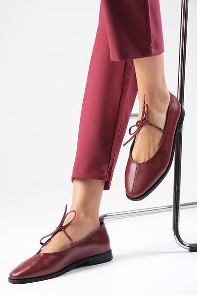 Mio Gusto Elaine Claret Red Lace-up Women's Ballerina Shoes