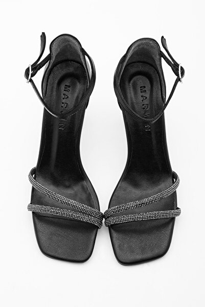 Marjin Women's Stoned Evening Dress Heeled Shoes Blunt Toe Sapro black