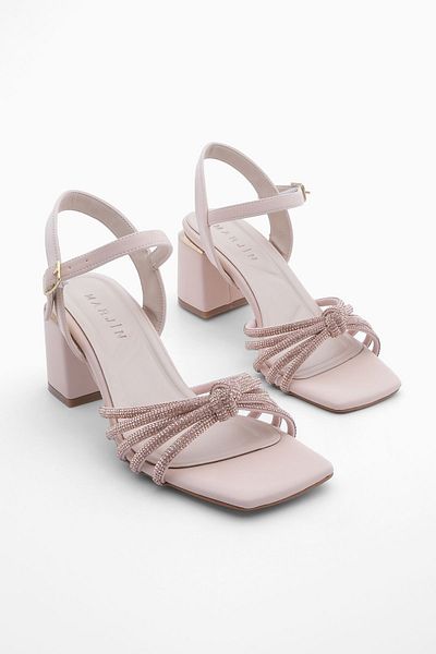 Marjin Women's Stoned Heeled Evening Dress Shoes Tayla Beige
