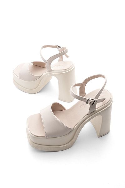 Marjin Damen Sandalen mit hoher Sohle und offenem Absatz, Plateauschuhe mit Absatz, Konzentrat Beige